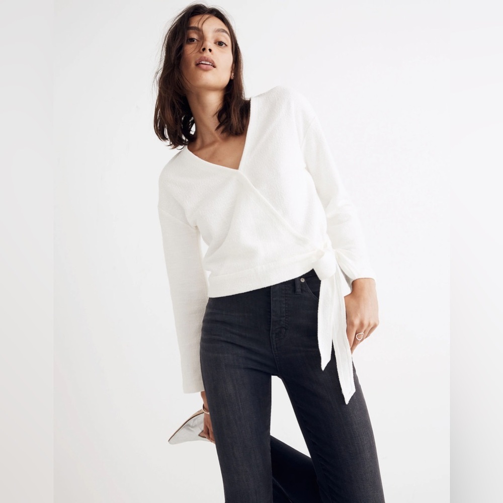 Madewell White V-Neck Sweater Soft Knit